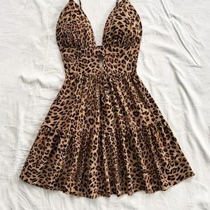 Brown and Black Plunge Neck Sleeveless Dress